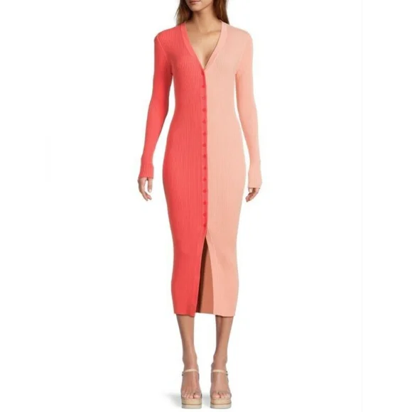 Staud Shoko Colorblock Bittersweet peach button up sweater dress size small - Picture 2 of 13